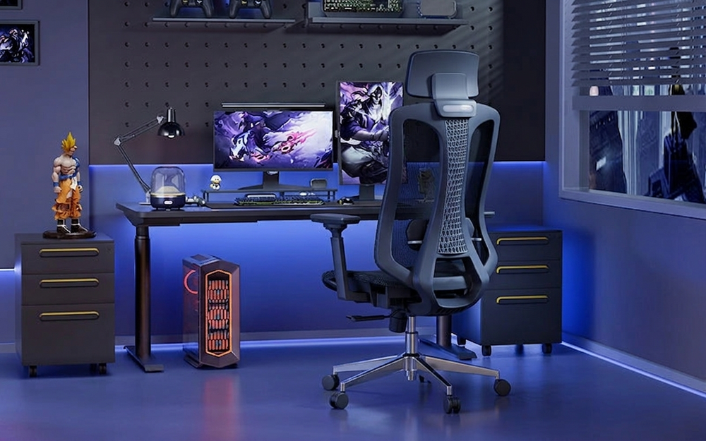 Logicfox Ergonomic Mesh Office Chair, Computer Desk Chair with 3D Armrests, Adjustable Lumbar Cushion and Adjustable Headrest, White High Back Home Office Chair with Tilt Function, Computer Chair